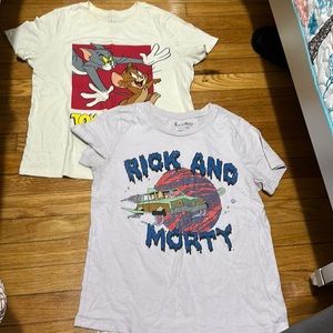 RICK AND MORTY $ TOM AND JERRY GRAPHIC SHIRTS.2 shirts for the price of onee.